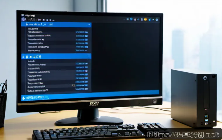 일동 pc에 문제가 발생하여 다시 시작해야 합니다 - Photorealistic remote IT support workstation in a compact Il-dong office, desktop monitor showing a ...