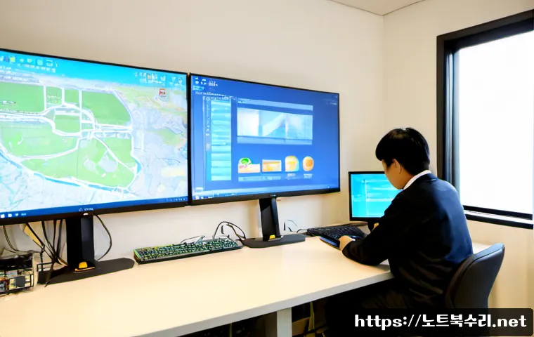 고삼면 STATUS_FLOAT_UNDERFLOW - Photorealistic rural technical office near Gosan-myeon, Korean countryside visible through wide wind...