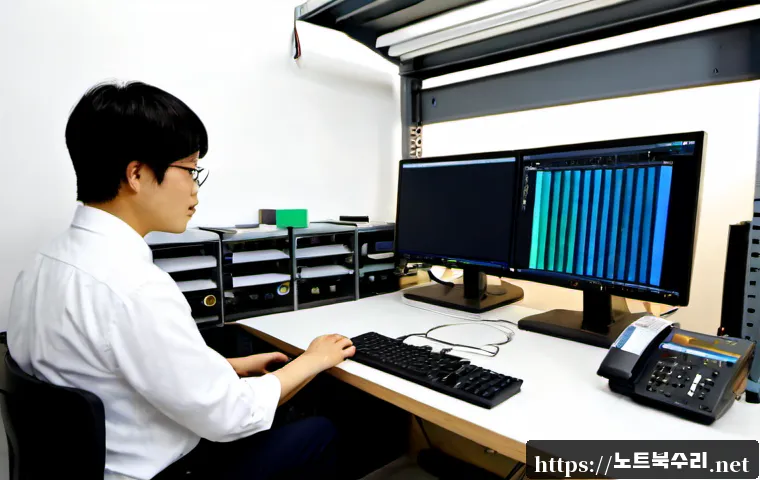 을지로 STATUS_INVALID_CALLER - Photorealistic remote-support workstation in an Euljiro-style print workshop office, desktop monitor...