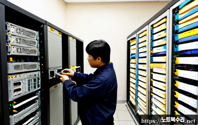 서정동 ftp서버출장방문수리점 - Photorealistic on-site FTP server repair inside a compact Seojeong-dong office, technician connectin...