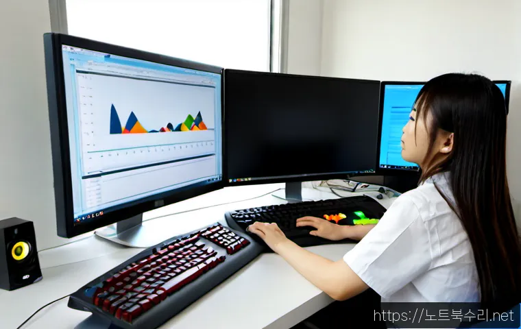 강매동 STATUS_STACK_UNDERFLOW - Photorealistic software support workstation in a quiet suburban Korean apartment office, dual monito...