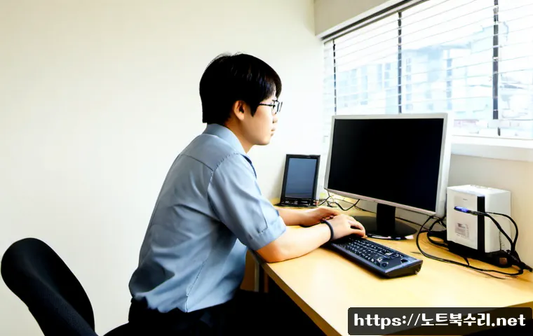 상지석동 케이블연결확인 - Photorealistic remote support workstation in a compact Seok-dong apartment office, technician checki...