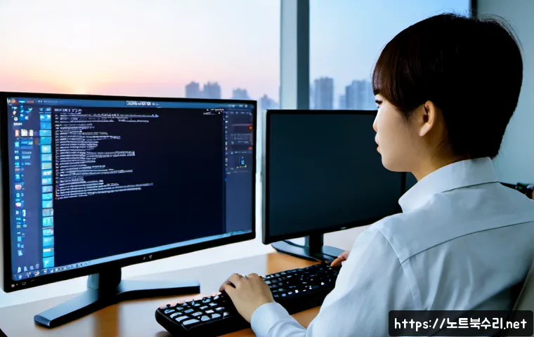 야당동 STATUS_PAGE_FAULT - Photorealistic remote-support workstation in a modern Yadang-dong apartment office, dual monitors sh...