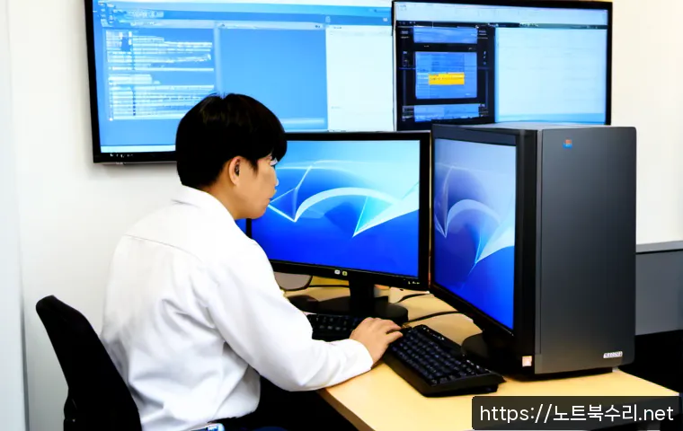 오성면 DRIVER_VERIFIER_DETECTED_VIOLATION - Photorealistic IT support workstation in a modern manufacturing office near Oseong-myeon, dual monit...
