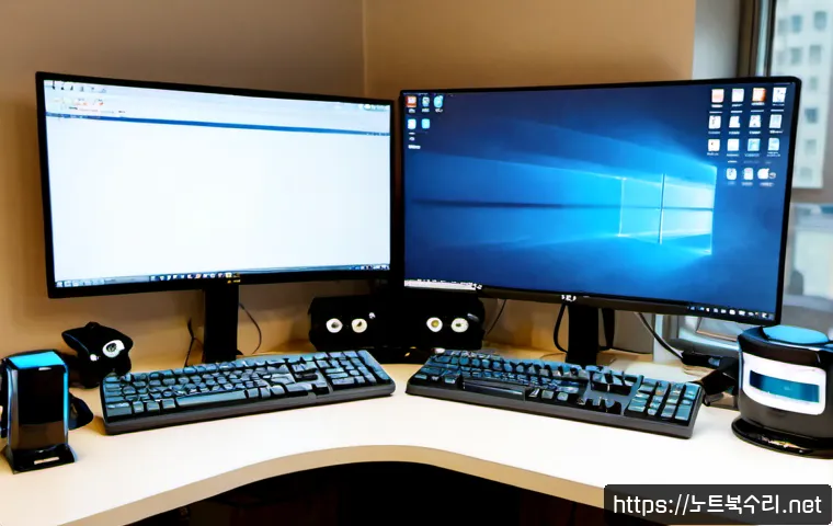 흥도동 STATUS_INVALID_THREAD - Photorealistic remote-support workstation in a compact Heungdo-dong apartment office, dual monitors ...