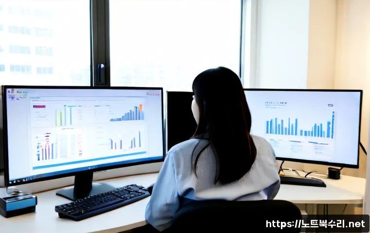 둑실동 STATUS_KERNEL_RESOURCE_ERROR - Photorealistic IT support workstation in a compact Duksil-dong office, dual monitors showing a froze...