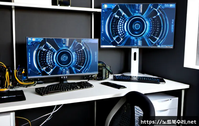 능동 하드조립 및 교체수리 - Photorealistic remote-support workstation in a compact Seoul apartment office, technician carefully ...