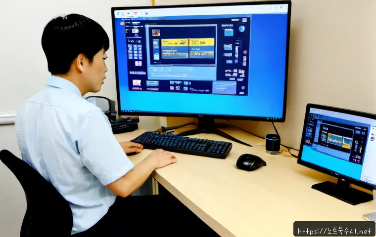 신월동 CRITICAL_PROCESS_DIED - Photorealistic remote IT support workstation in a compact Sinwol-dong apartment office, dual monitor...