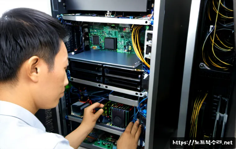 보정동 파워조립 및 교체수리 - Photorealistic computer repair workstation in a Bundang-style mixed residential office, technician c...