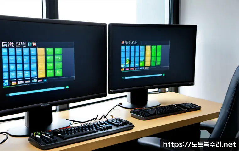 마전동 STATUS_KERNEL_NETWORK_ERROR - Photorealistic IT support workstation in a modern office near a quiet suburban Korean district, dual...