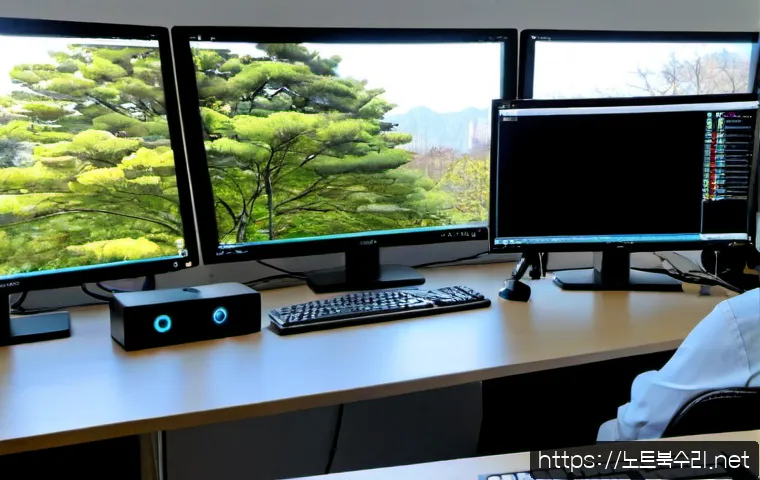 송죽동 SESSION3_INITIALIZATION_FAILED - Photorealistic remote IT support workstation in a quiet Korean residential district office, dual mon...