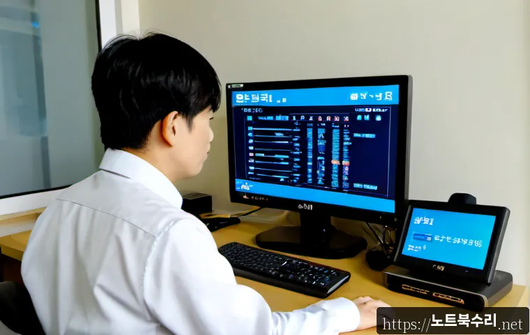 장하동 DRIVER_IRQL_NOT_LESS_OR_EQUAL - Photorealistic remote-support workstation in a compact Jangha-dong apartment office, dual monitors s...