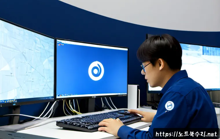 금토동 DPC_WATCHDOG_VIOLATION - Photorealistic IT support workstation in a modern Pangyo-area design studio, ultrawide monitor showi...