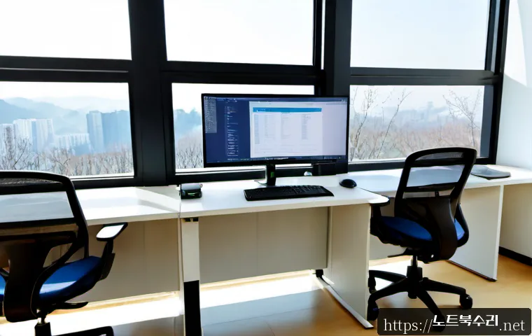 일산동 PROCESS_HAS_LOCKED_PAGES - Photorealistic remote-support workstation in a bright Ilsandong apartment office, dual monitors show...