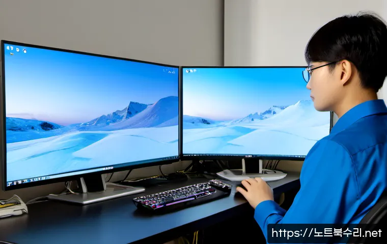 오륜동 THREAD_STUCK_IN_DEVICE_DRIVER - Photorealistic IT support workstation in a quiet Oryun-dong office near Olympic Park, dual monitors ...
