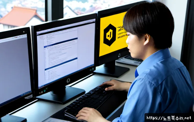 행궁동 SYSTEM_LICENSE_VIOLATION - Photorealistic IT support specialist at a modern workstation, diagnosing a system license violation ...