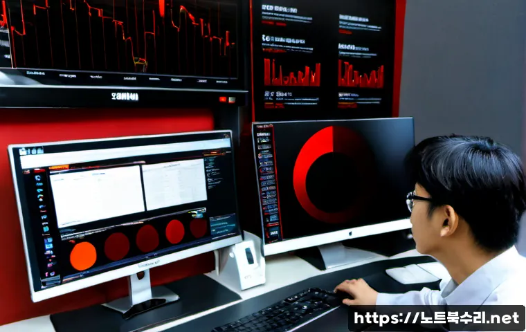 강하면 STATUS_DISK_READ_FAILURE - Photorealistic IT support workstation in a sleek Gangnam high-rise office, ultrawide monitor showing...