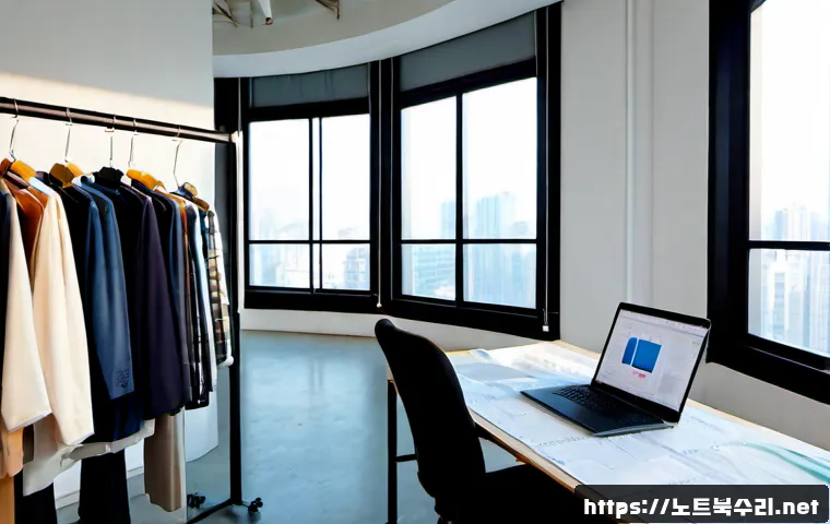 동대문 STATUS_INVALID_PAGE - Photorealistic apparel designer workstation in a Dongdaemun-inspired fashion wholesale studio, dual ...