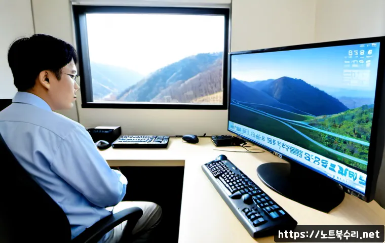 백학면 SYSTEM_LICENSE_VIOLATION - Photorealistic remote IT support workstation in a quiet Yeoncheon County office, desktop monitor sho...