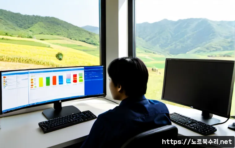 백암면 STATUS_INVALID_PARAMETER - Photorealistic remote-support workstation in a quiet Baegam-myeon office, technician examining a des...
