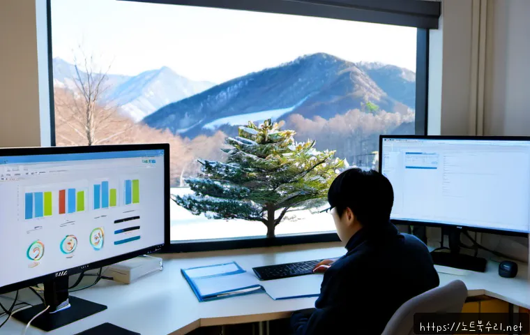 설운동 CDFS_FILE_SYSTEM - Photorealistic IT workstation in a quiet Seol-dong office, systems engineer organizing a complex fil...