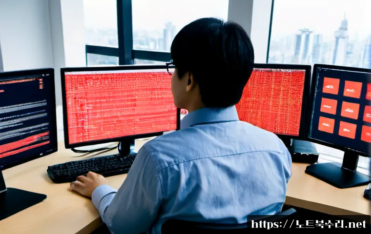 송파구 ATTEMPTED_EXECUTE_OF_NOEXECUTE_MEMORY - Photorealistic remote-support workstation in a modern Songpa office, software engineer reviewing a s...