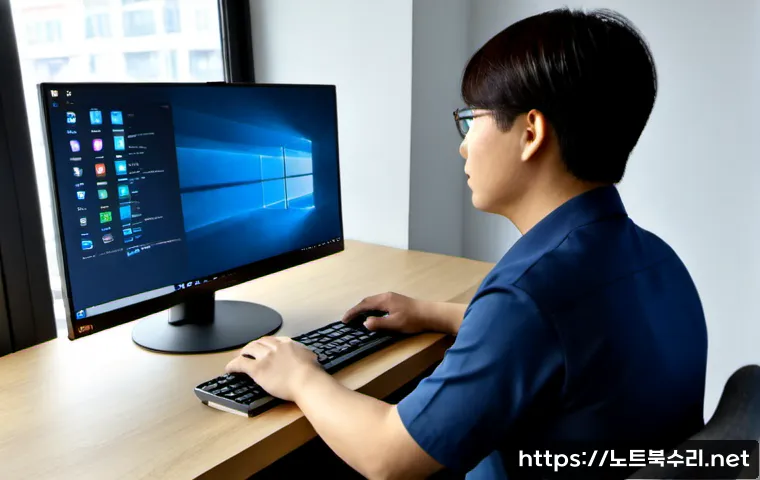 발산동 윈도우11 windows11 재설치 포맷  초기화 - Photorealistic remote-support workstation in a compact Balsan-dong apartment office, technician prep...