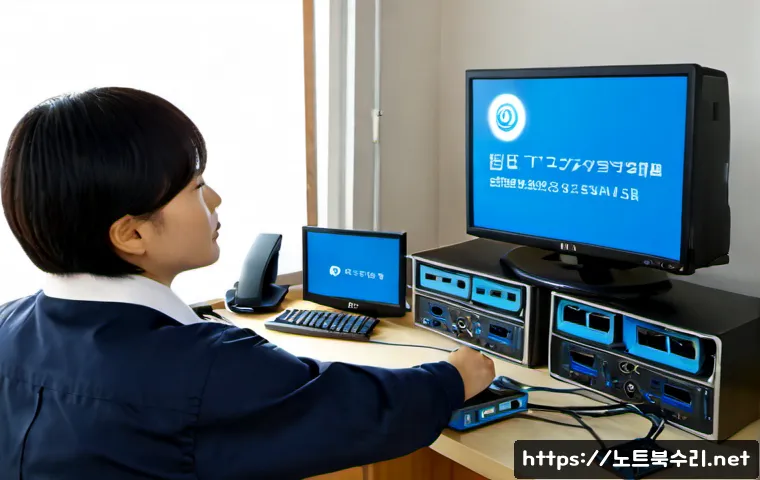 인헌동 STATUS_KERNEL_FILE_SYSTEM_ERROR - Photorealistic remote IT support workstation in a quiet residential hillside district, dual monitors...