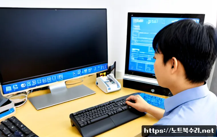 자작동 ACPI_BIOS_ERROR - Photorealistic home office workstation in Jajak-dong, desktop tower opened beside a dual-monitor set...