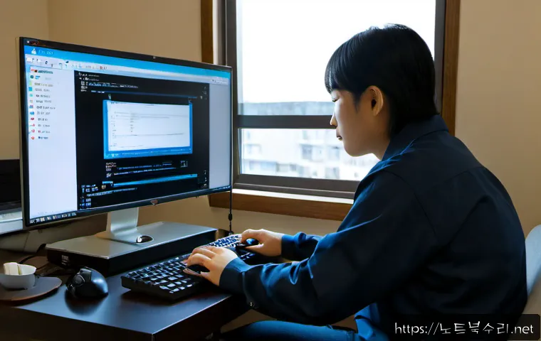 장위동 linux재설치 포맷  초기화 - Photorealistic remote-support workstation in a compact Jangwi-dong apartment office, technician rein...