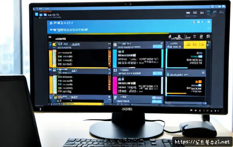 안산동 악성코드 바이러스 - Photorealistic remote IT support workstation in Ansan-dong, a desktop monitor showing a clean abstra...