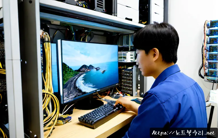 구로구 컴퓨터업그레이드 - Photorealistic computer upgrade workshop in Guro-gu, Seoul, technician installing a modern graphics ...