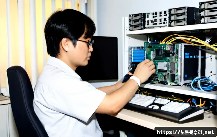 양평동 메모리조립 및 교체수리 - Photorealistic desktop computer repair bench in a compact Yangpyeong-dong office workshop, technicia...