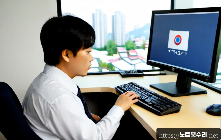 당수동 STATUS_SYSTEM_LICENSE_INVALID - Photorealistic software support workstation in a modern Korean apartment office, dual monitors showi...