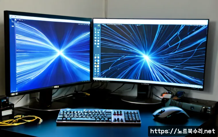 독곡동 VIDEO_DRIVER_INIT_FAILURE - Photorealistic IT support workstation in a quiet Korean residential district office, dual monitors s...