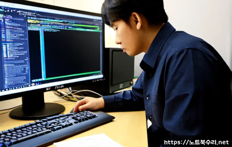 방산동 bootdevice - Photorealistic IT support workstation in a compact Bangsan-dong office, technician diagnosing a desk...