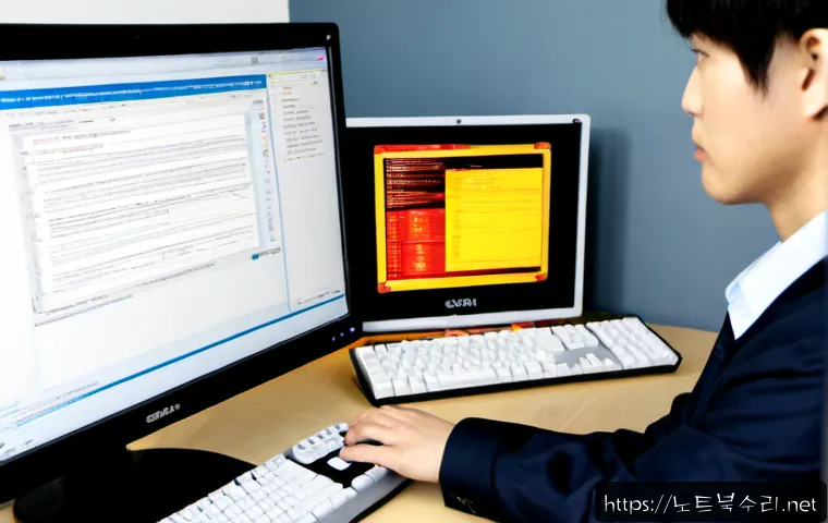 가락동 STATUS_PROTECTION_ERROR - Photorealistic remote-support workstation in Garak-dong, Seoul, an IT technician examining a desktop...