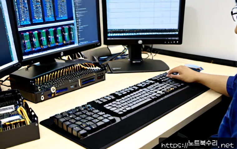 역곡3동 RAM조립 및 교체수리 - Photorealistic computer repair workstation in a compact Yeokgok neighborhood office, technician care...