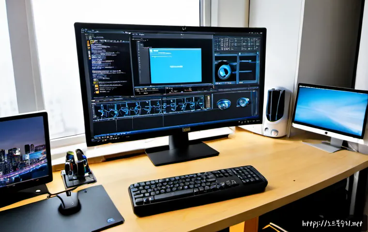 하거동 컴퓨터 desktop 출장방문수리점 - Photorealistic desktop computer repair technician servicing an open tower PC at a tidy home office d...