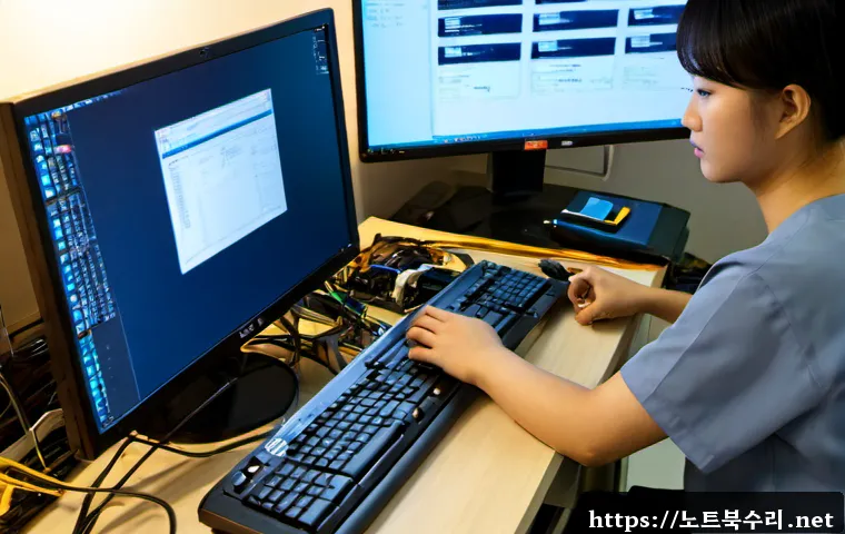 용산동 공장초기화복구 - Photorealistic remote-support workstation in a compact Yongsan-dong electronics repair office, techn...