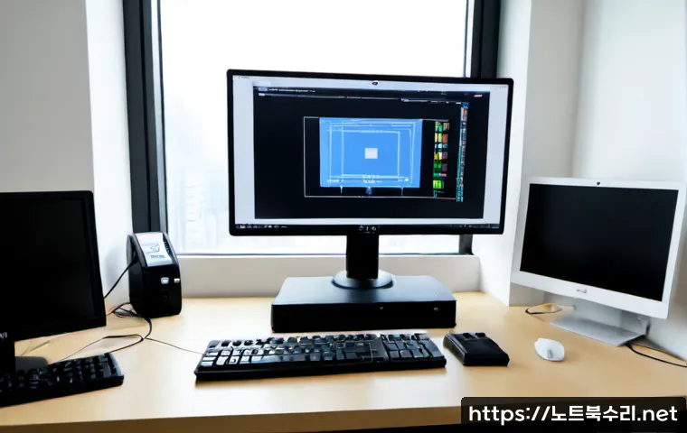 하계동 STATUS_DATATYPE_MISALIGNMENT - Photorealistic IT support workstation in a modern high-rise apartment office near a quiet northeast ...