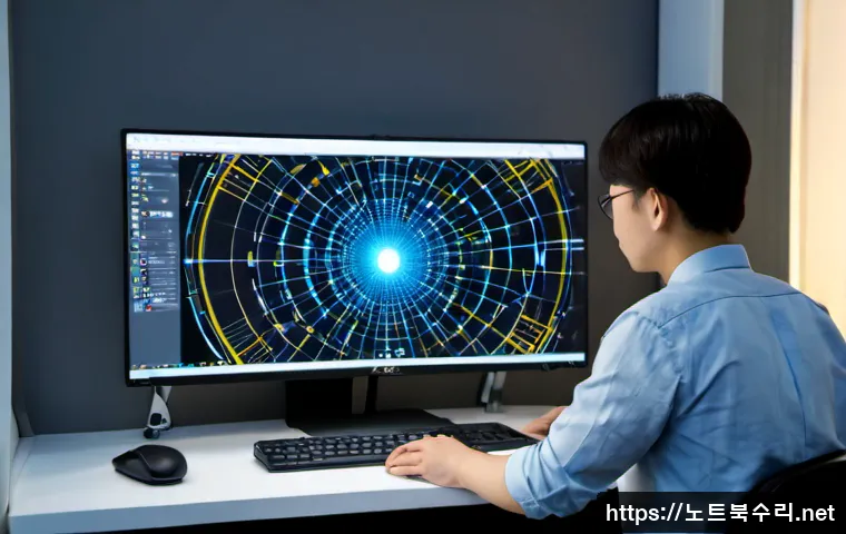 구래동 STATUS_FLOAT_DIVIDE_BY_ZERO - Photorealistic IT support workstation in a modern Gurae-dong office, engineer studying a large monit...