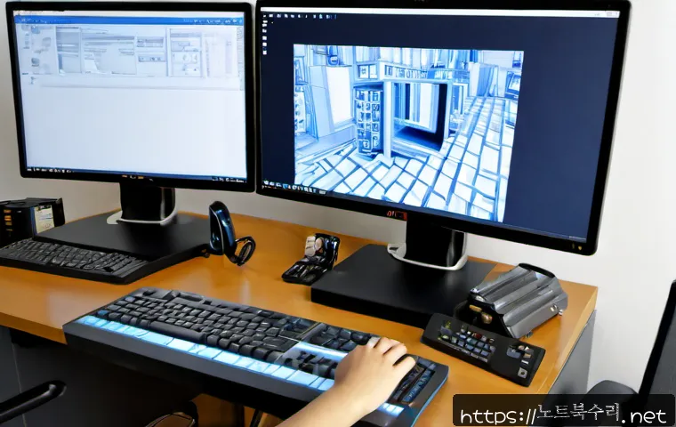 가학동 STATUS_IMAGE_CORRUPTION - Photorealistic remote-support workstation in a quiet Gahak-dong apartment office, dual monitors show...
