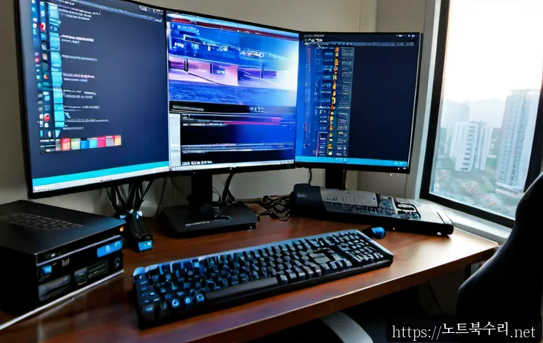 신도동 STATUS_KERNEL_DRIVER_CORRUPTION - Photorealistic IT support workstation in a compact Sindong-dong apartment office, dual monitors show...