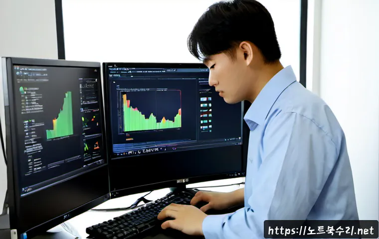 서랑동 STATUS_KERNEL_APC_PENDING - Photorealistic IT support workstation in a quiet Korean residential district office, dual monitors s...