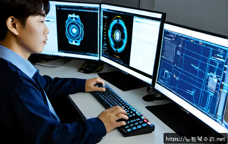 오류동 STATUS_ILLEGAL_INSTRUCTION - Photorealistic remote-support workstation in Oryu-dong, Seoul, dual monitors showing a frozen unbran...