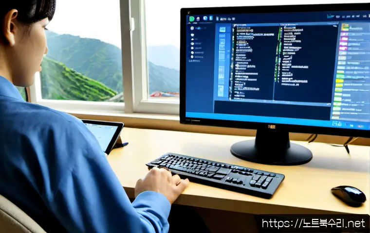 구기동 신호없음 - Photorealistic remote-support workstation in a quiet hillside neighborhood apartment, desktop monito...