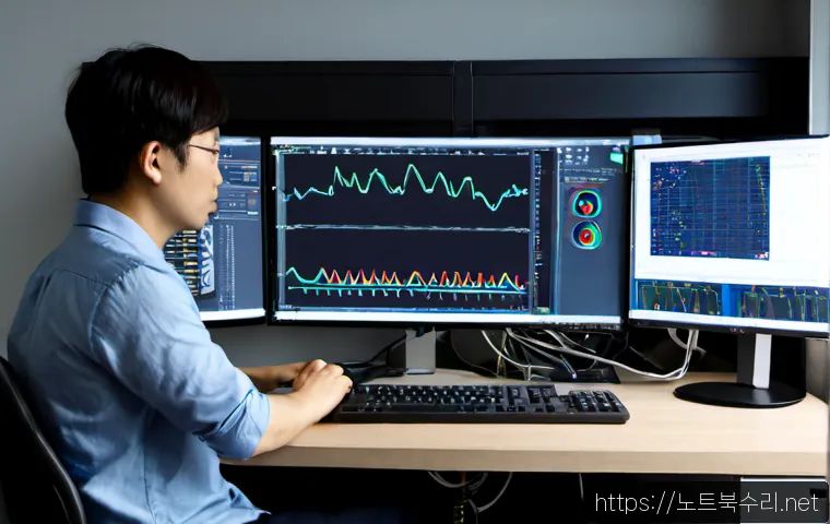 용두동 STATUS_KERNEL_POWER_FAILURE - Photorealistic desktop support workstation in a compact Yongdu-dong office, dual monitors showing ab...
