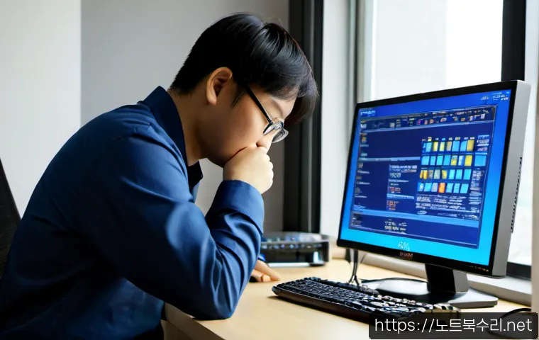 이패동 ACPI_BIOS_ERROR - Photorealistic IT support workstation in a modern apartment near a quiet Korean riverside district, ...