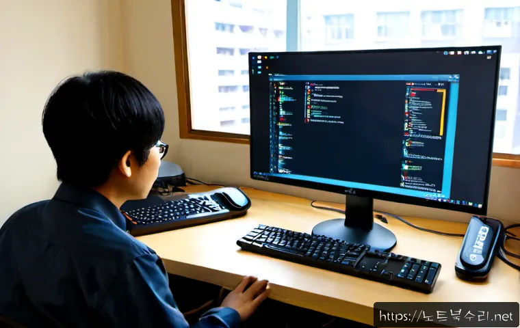 신당5동 linux재설치 포맷  초기화 - Photorealistic remote-support workstation in a compact Sindang neighborhood office, technician prepa...